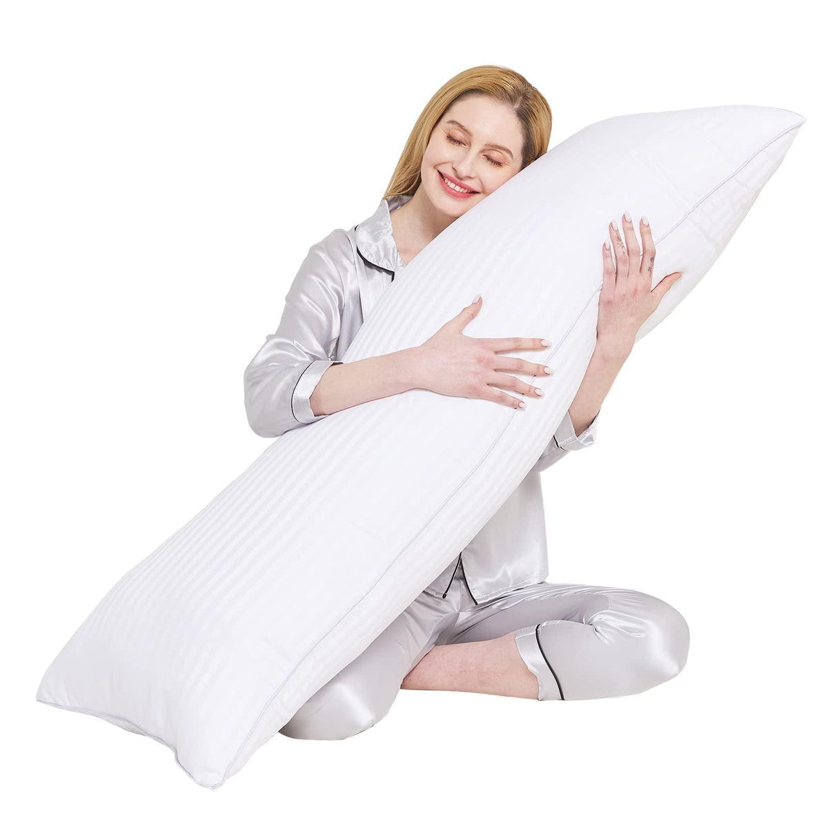 YUGYVOB Body Pillow for Adults- Large Full Body Pillow Insert Breathable &Cooling Satin Stripe Long Pillow for Bed Fluffy & Firm 20x54 Inch